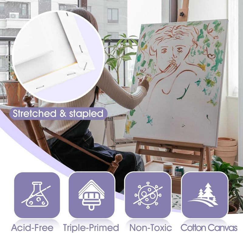 ESRICH Stretched Canvas for Painting 24x36 Inch, 2 Pack Large Canvas for Painting, Primed Acid-Free Cotton Blank Canvases 24x36 Inch, Large Painting Canvas for Oil Paint,Watercolor,Acrylic Paint. - Image 4
